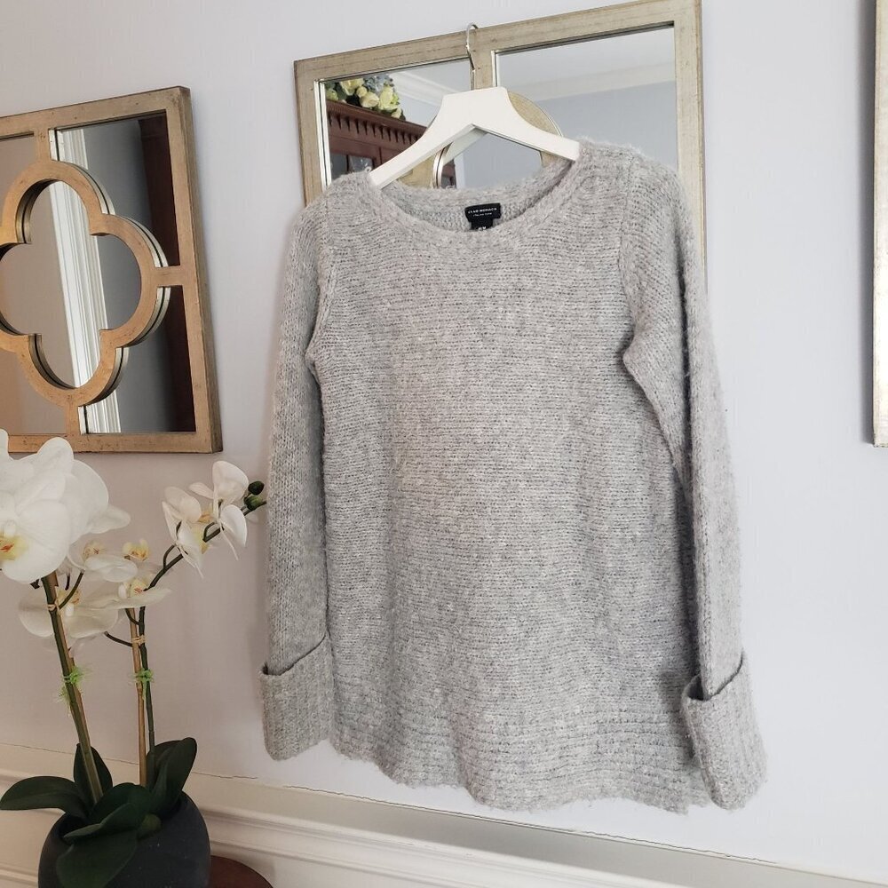 CLUB MONACO Matalin Alpaca Wool Wide Scoop Neck Grey Chunky Sweater Tunic Medium - Picture 3 of 14